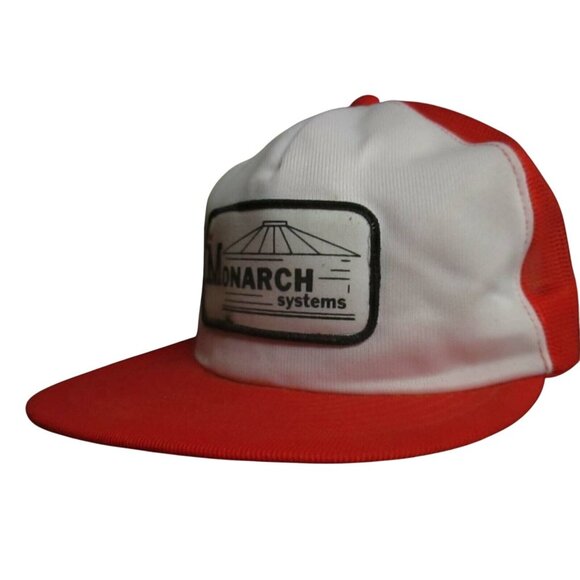 Mesh trucker Skater Cap NEW True Vtg 80s MONARCH SYSTEMS PATCH ORANGE/WHITE - Picture 2 of 5